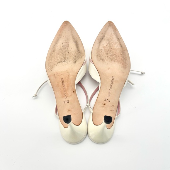 Vintage Manolo Blahnik Flower Bow Lace Up Pointed Toe Mule 37.5 - Picture 9 of 10